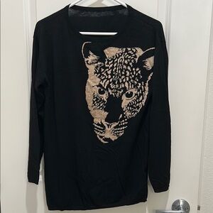 Zara Black Sweater with Leopard Design (L)